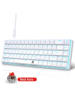 Rock Pow ROCK POW 60% Wired Mechanical Gaming Keyboard, 68keys Ice Blue Backlit Ultra-Compact Mini Keyboard, Mini Compact Keyboard for PC/Mac Gamer, Typist, Easy Carry on Trip Red Switch White  - Image 4