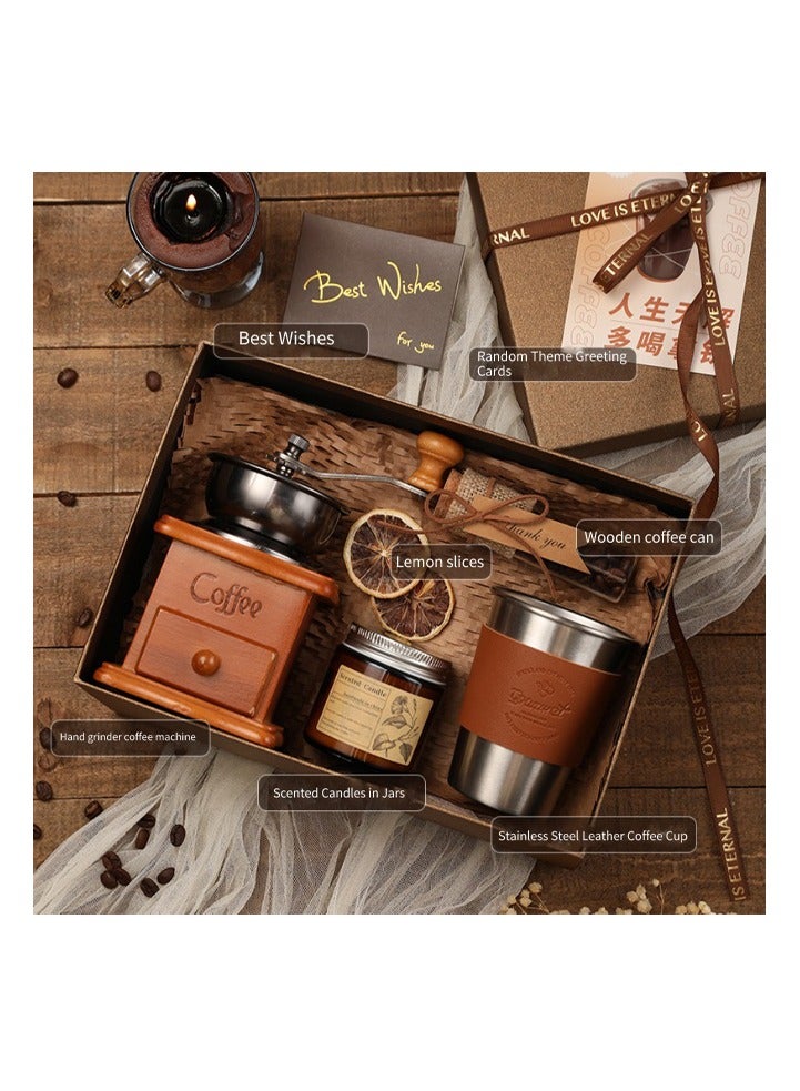 ARNOTEC Solid Wood Hand Crank Coffee Grinder Gift Set with Stainless Steel Leather Coffee Cup, Aromatherapy Candle, Coffee Beans Jar – Perfect Birthday, Anniversary, and Holiday Gift for Coffee Lovers  - Image 5