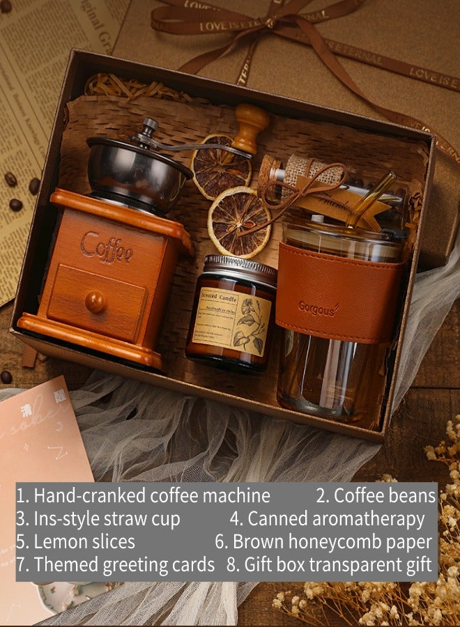 ARNOTEC Solid Wood Hand Crank Coffee Grinder Gift Set with Stainless Steel Leather Coffee Cup, Aromatherapy Candle, Coffee Beans Jar – Perfect Birthday, Anniversary, and Holiday Gift for Coffee Lovers  - Image 5