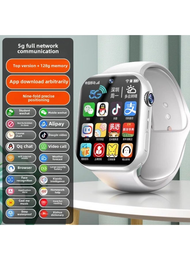 Generic [Official Genuine Goods] Student Children's Smart Phone Watch 5G Netcom Plug-in Card Multifunctional Waterproof Positioning-Color:Top Version White [ultra-clear Dual Camera + 128g] 5g Full Network Access + Face Recognition + Deep Waterproof + Qq + Learning App + Video Call  - Image 1