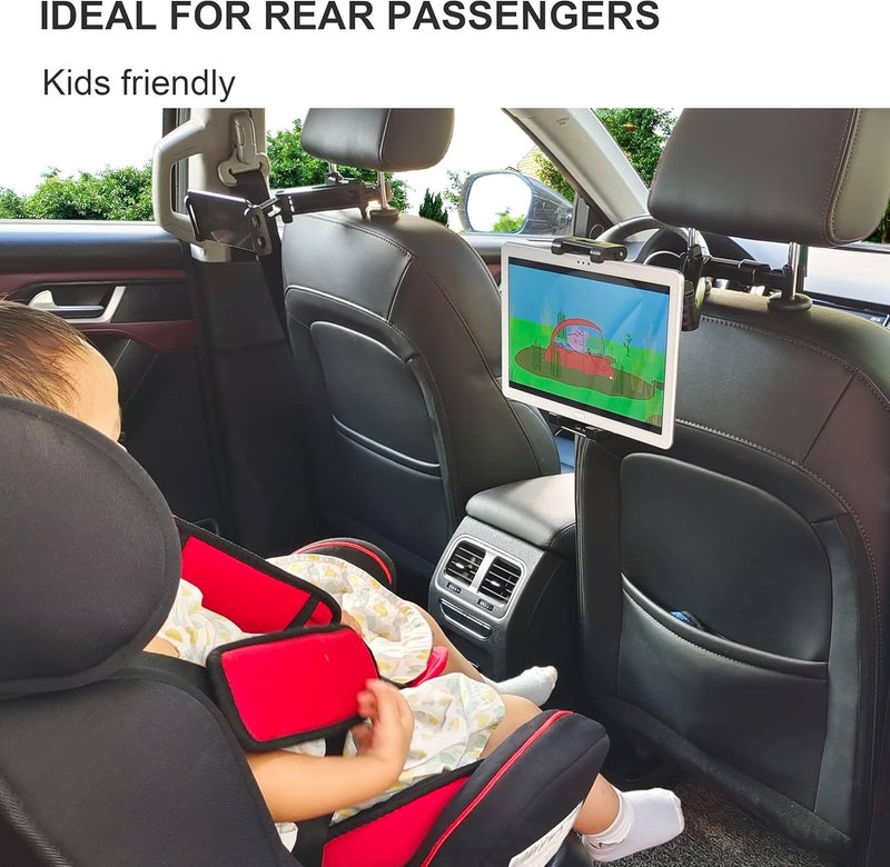 Timewall Car Headrest Tablet Mount, Backseat Seat Universal Cell Phone Holder 360 Swivel Rotating Angle Adjustable Stretchable for iPad iPhone, Samsung, Switch, 5-11" Tablet Phone Black - Image 2