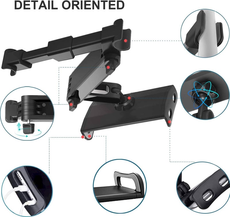 Timewall Car Headrest Tablet Mount, Backseat Seat Universal Cell Phone Holder 360 Swivel Rotating Angle Adjustable Stretchable for iPad iPhone, Samsung, Switch, 5-11" Tablet Phone Black - Image 5