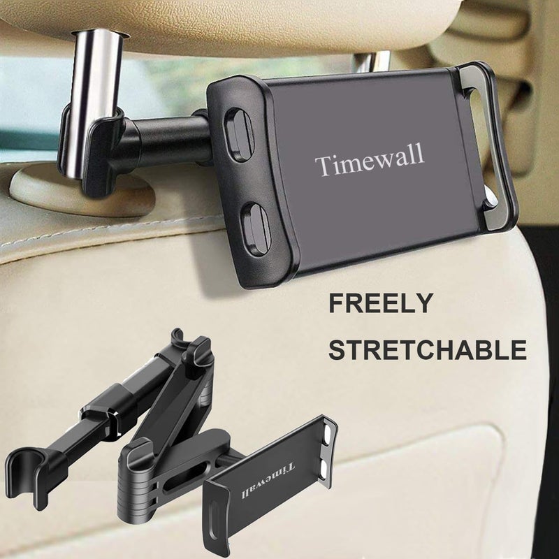 Timewall Car Headrest Tablet Mount, Backseat Seat Universal Cell Phone Holder 360 Swivel Rotating Angle Adjustable Stretchable for iPad iPhone, Samsung, Switch, 5-11" Tablet Phone Black - Image 4