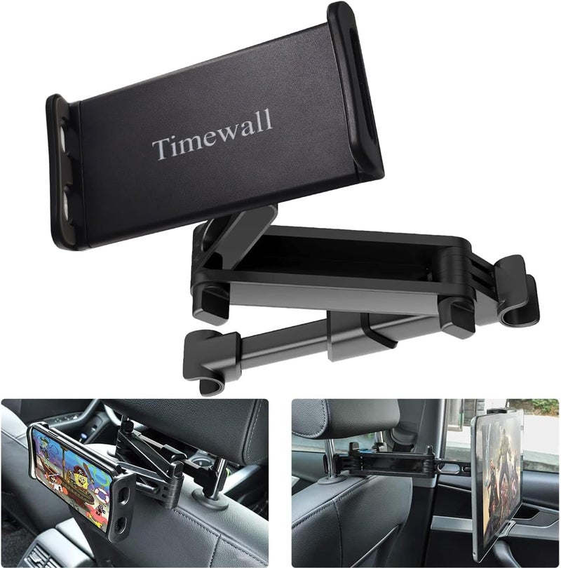 Timewall Car Headrest Tablet Mount, Backseat Seat Universal Cell Phone Holder 360 Swivel Rotating Angle Adjustable Stretchable for iPad iPhone, Samsung, Switch, 5-11" Tablet Phone Black - Image 1
