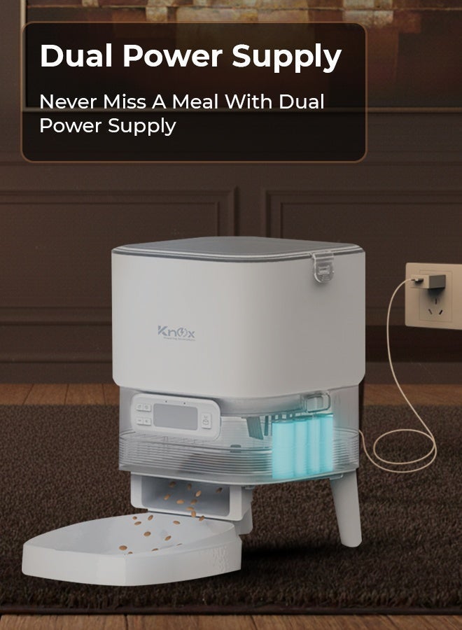 Knox Powering Generations 4L Automatic Pet Feeder for Cats & Dogs, Programmable Timer, Portion Control, Dual Power, Waterproof Design, Built-in Desiccant Box, Food Stuck Sensor, Anti Ant Technology - Image 4