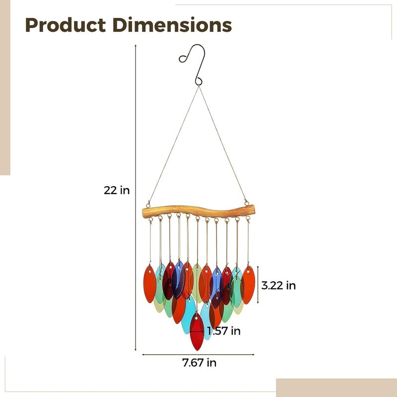22 in Glass Leaves Wind Chimes, Handmade Stained Glass with Gentle Tones, Colorful Outdoor Decor for Garden, Yard, Patio, Balcony, Window, Home - Image 1