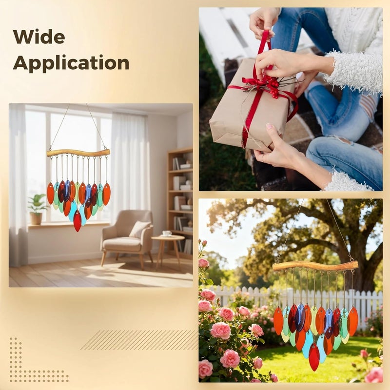 22 in Glass Leaves Wind Chimes, Handmade Stained Glass with Gentle Tones, Colorful Outdoor Decor for Garden, Yard, Patio, Balcony, Window, Home - Image 2