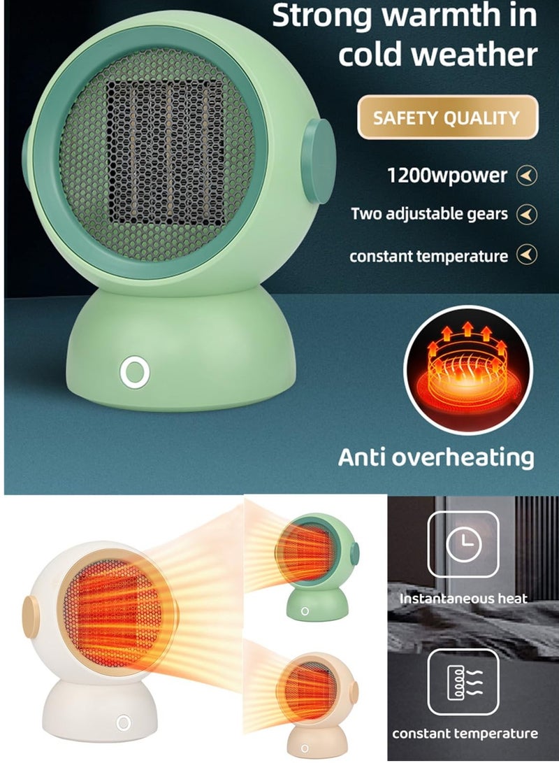 SYOSI Portable Ceramic Space Heater with Adjustable Comfort control Thermostat, 2 Mode PTC Small Energy Efficient Heater, Built-in Overheat & Tip-Over Protection, Quiet heater (Green - Image 4