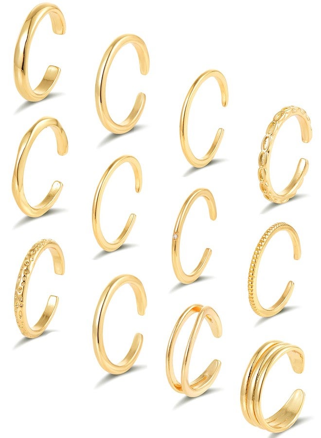Tornito 12Pcs 18K Gold Filled Toe Rings Minimalist Thin Wire Cubic Zirconia Summer Beach Toe Rings Open Adjustable Foot Jewelry for Women Gold Tone - Image 1