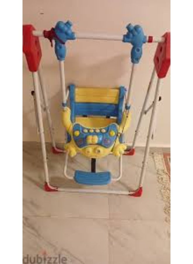 أرجوحة أطفال باضاءة وموسيقى للحديقة والمنزل – هيكل معدني متين وحزام أمان – باللون الأزرق - Image 4