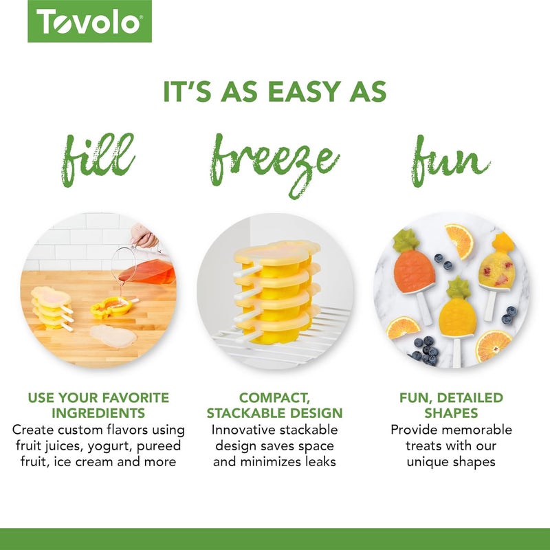 Tovolo Stackable Popsicle Molds with Sticks, 4-Pack, Pineapple Shaped Pop Molds, Reusable Ice Pop Maker for Kids, Homemade Frozen Snacks & Treats, Mess-Free Handles, BPA-Free, Dishwasher Safe - Image 4