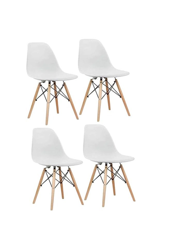 Generic 4-Piece Plastic Dining Kitchen Living Room Chair With Wooden Legs White 70x40x40cm - Image 1