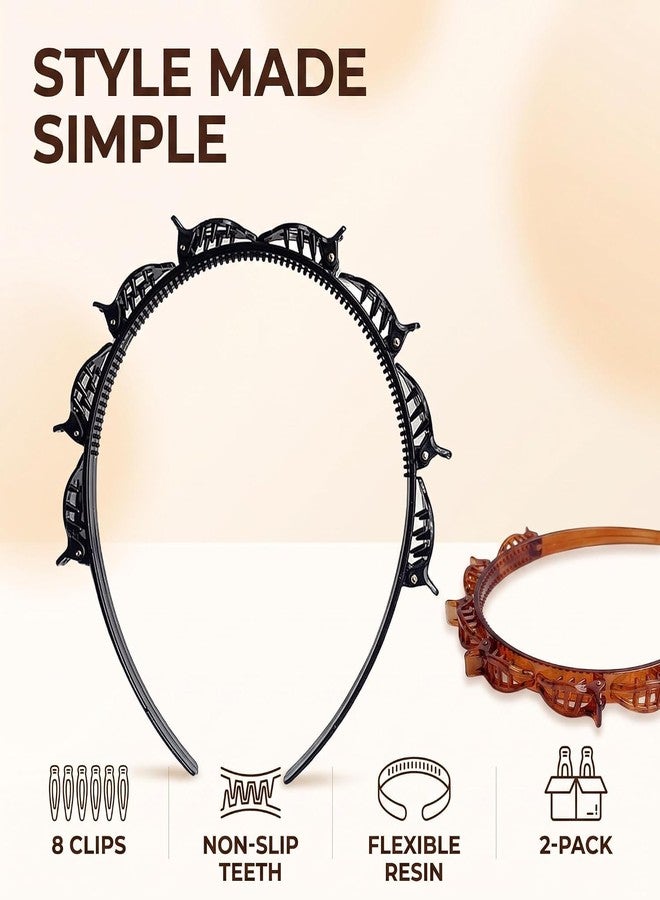 Dwuww 2Pcs Black and Brown Double Bangs Hairstyle Hairpin Headband With 8 Small Clips Double Layer Twist Plait Hair - Image 3