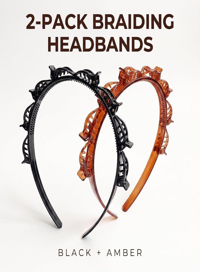 Dwuww 2Pcs Black and Brown Double Bangs Hairstyle Hairpin Headband With 8 Small Clips Double Layer Twist Plait Hair - Image 4