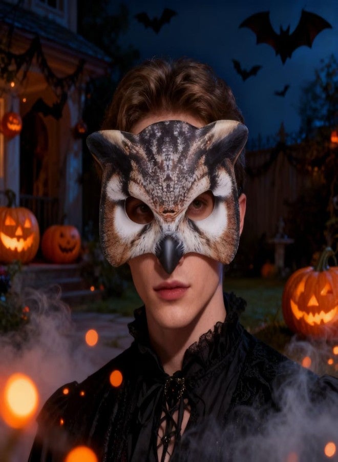 Hosfairy 1Pcs Halloween Owl Mask Masquerade Owl Mask Animal Half Face Mask for Halloween Easter Costume Party Cosplay Props(Brown) - Image 2