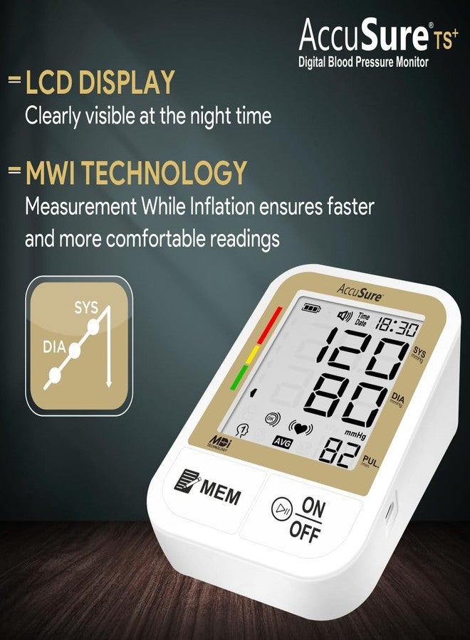AccuSure جهاز قياس ضغط الدم AccuSure TS Plus - أوتوماتيكي بالكامل | بسيط وموثوق ودقيق | جهاز قياس ضغط الدم الرقمي مزود بمنفذ طاقة USB من النوع C - Image 4