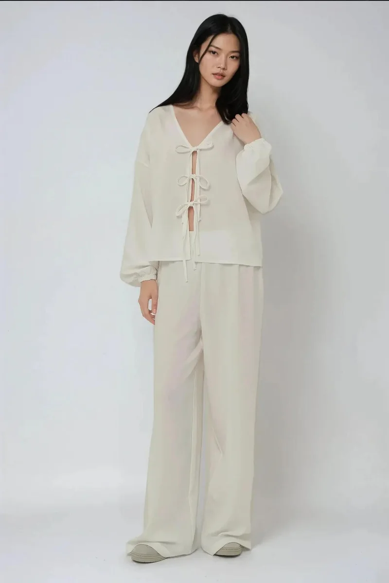 Hiccup White Wide Leg Relax Fit Pants for Women | Best Price UAE