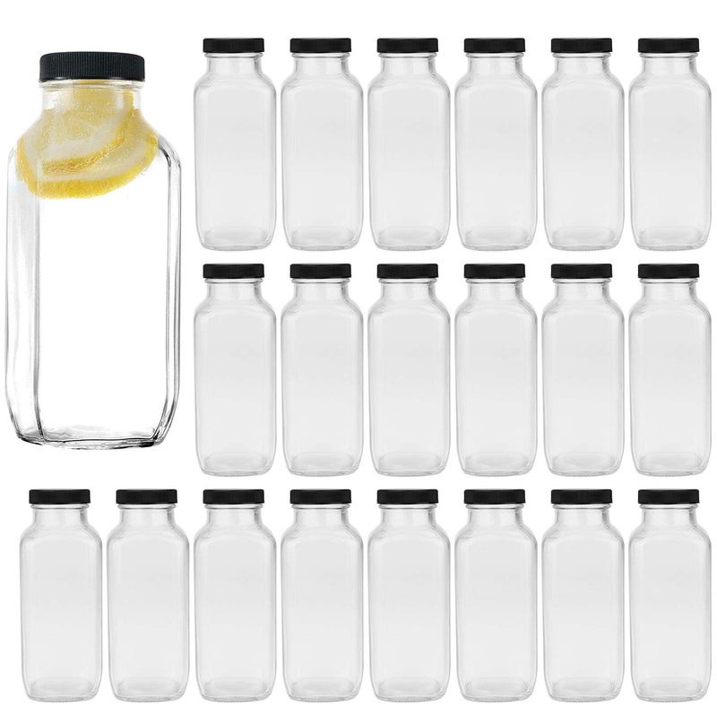 Encheng Vintage Water BottlesGlass Drinking Bottles 16ozSquare Beverage 500ml With Lids For KombuchaTeaGlass Homemade DrinksTravel Reusable Milk Juiceing 20Pack