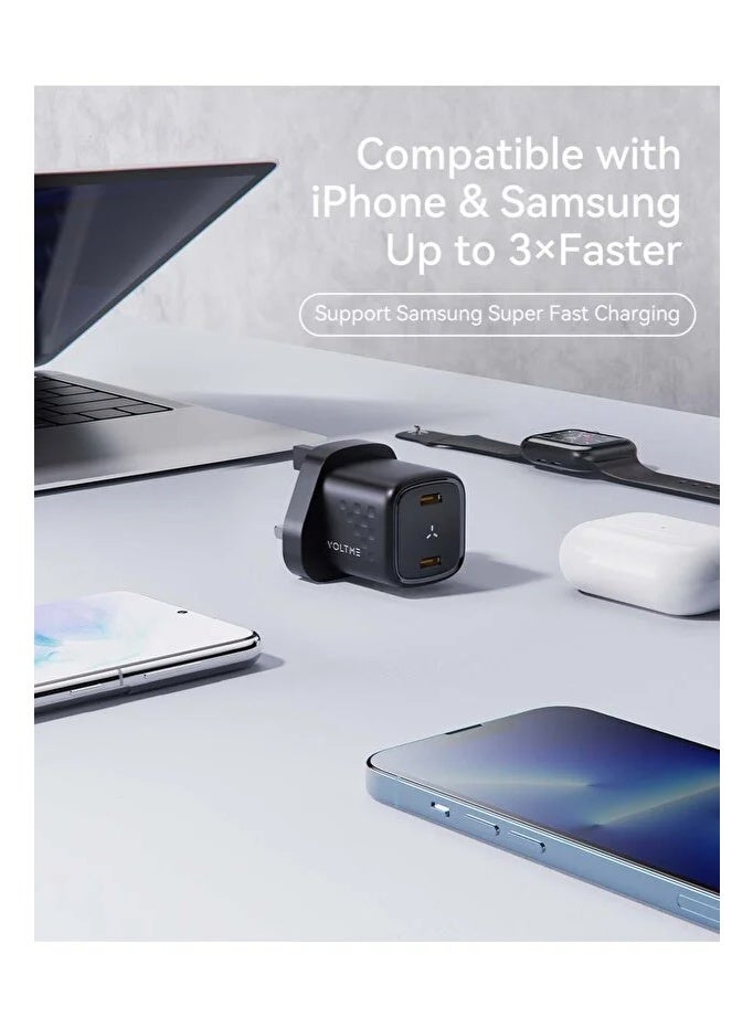 VOLTME 30W GaN III Dual USB-C Fast Charger, PD 3.0 PPS Compact Wall Adapter, 2-Port Super Fast Charging for iPhone 17 Pro/17 Pro Max/16/15/14/13/12/11, Samsung S25/S24/S23 Ultra, MacBook Air, iPad, AirPods, Pixel & USB-C Devices – Black - Image 3