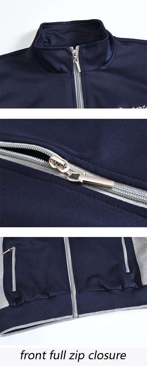YSENTO Men's Tracksuits Outfits Set 2 Piece Jogging Suits Warm Up Sweatsuits Sweat Track Suits Sets Navy Grey L - Image 3
