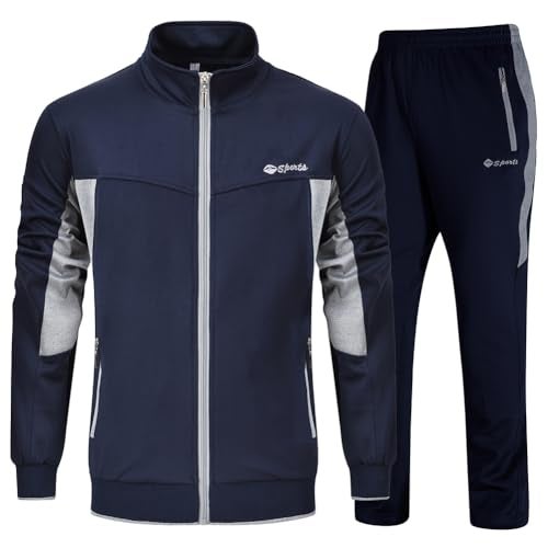 YSENTO Men's Tracksuits Outfits Set 2 Piece Jogging Suits Warm Up Sweatsuits Sweat Track Suits Sets Navy Grey L - Image 1