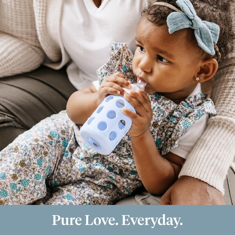 Lifefactory 4-Ounce BPA-Free Glass Baby Bottle with Stage 1 Nipple and Protective Silicone Sleeve, Stone Gray - Image 3