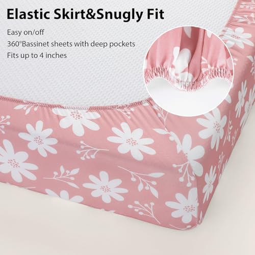 FIEMOL Baby Bedside Bassinet Sheets Girl, 33”x20” Compatible with Baby Delight Dream On Me & Most Rectangle Bedside Sleeper Bassinet Mattress, Super Soft Microfiber Pink Butterfly Flower - Image 5
