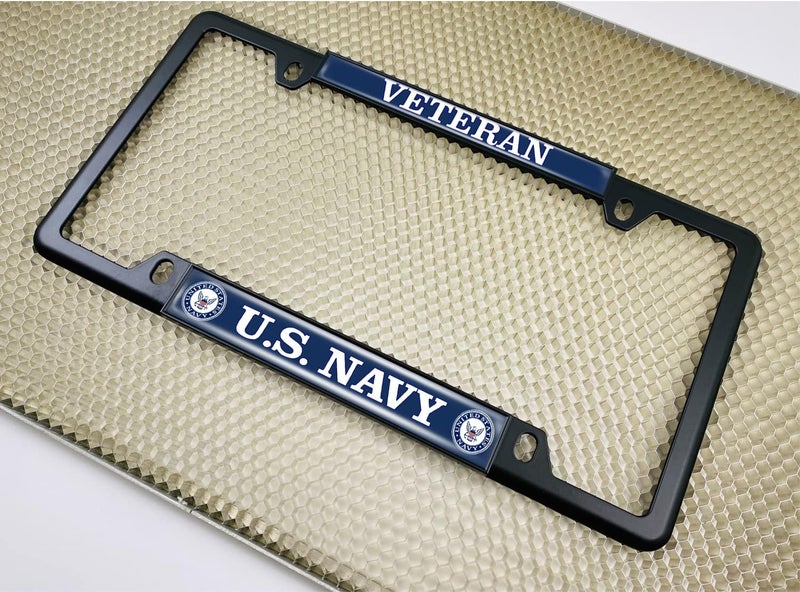 BestLicensePlateFrames [Officially Licensed Product] - United States Navy Veteran - Domed Custom-Made Personalized Narrow (Thin) Top 4 Hole Metal Car License Plate Frame with Free caps - Black (Qty: 1 Frame) - Image 5