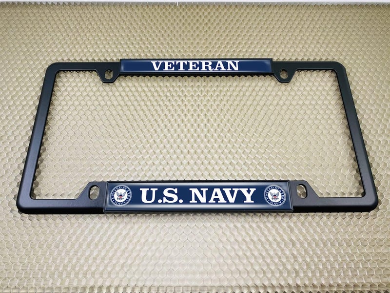 BestLicensePlateFrames [Officially Licensed Product] - United States Navy Veteran - Domed Custom-Made Personalized Narrow (Thin) Top 4 Hole Metal Car License Plate Frame with Free caps - Black (Qty: 1 Frame) - Image 4
