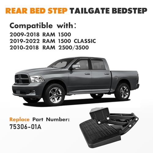 ASOPARTS Rear Bed Step Compatible with 2009-2018 Dodge Ram 1500, Ram 2500/3500 (Excludes Dual Exhaust & EcoDiesel Models) Retractable Bumper Tailgate Step #75306-01A - Image 2
