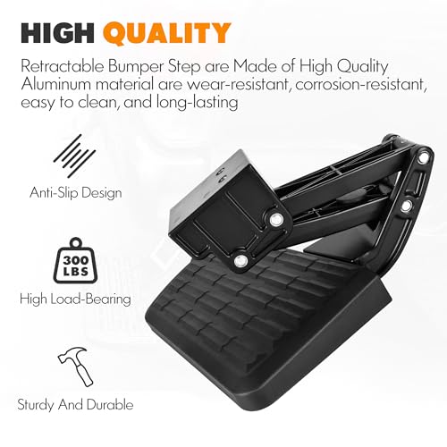 ASOPARTS Rear Bed Step Compatible with 2009-2018 Dodge Ram 1500, Ram 2500/3500 (Excludes Dual Exhaust & EcoDiesel Models) Retractable Bumper Tailgate Step #75306-01A - Image 5