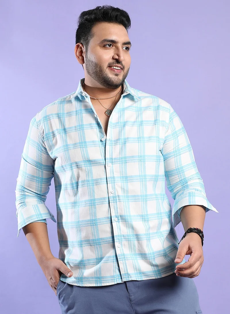 Instafab Plus Instafab Plus Men's White & Light Blue Tartan Plaid Shirt For Casual Wear | Spread Collar | Long Sleeve | Button Closure | Cotton Shirt Crafted With Comfort Fit For Everyday Wear