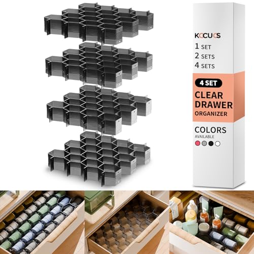 Kocuos Honeycomb Separator Adjustable Drawer Organizer Divider for Underwear Belt-Scarf Socks Organizer (Black(4pcs)) - Image 1