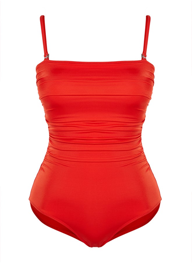 Red Strapless Compression Regular Swimsuit