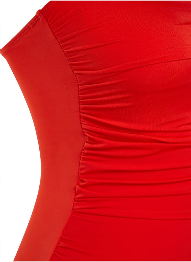 Red Strapless Compression Regular Swimsuit