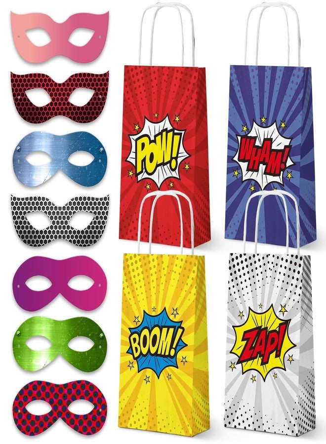KALEFO 16Pcs Superhero Party Bags Set with 16 Paper Masks Bulk Kids Birthday Handle Bags for Costume Parties Group Themes Goodie Bags with Handles - Image 1