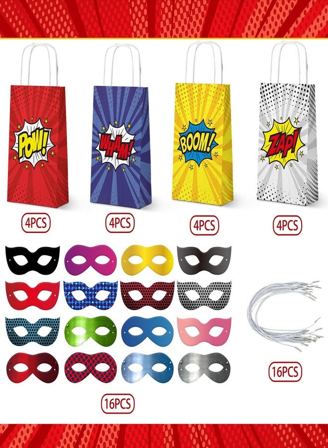 KALEFO 16Pcs Superhero Party Bags Set with 16 Paper Masks Bulk Kids Birthday Handle Bags for Costume Parties Group Themes Goodie Bags with Handles - Image 2