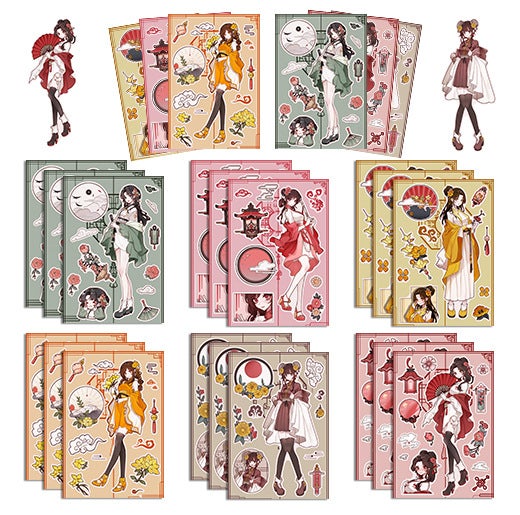 Korean Cartoon Collage Cute Girl Phone Case Stickers Set SJS181 Guofeng Sister (default 8 sheets/bag)