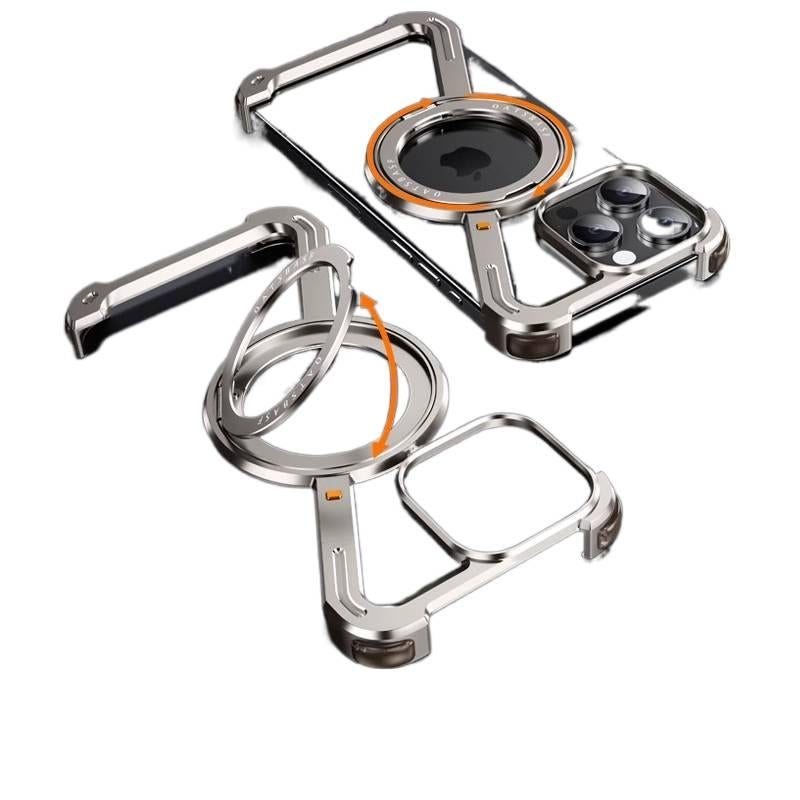 غطاء MagSafe بMetal لـ iPhone 17 / 17 Air / 17 Pro / 17 Pro Max مع مقاوم للصدمات وحامل مغناطيسي دوار مع مقاوم للصدمات مع تصميم معدني مفرغ مع مقاوم للخدش باللون رمادي بوظيفة حامل ب. - Image 4