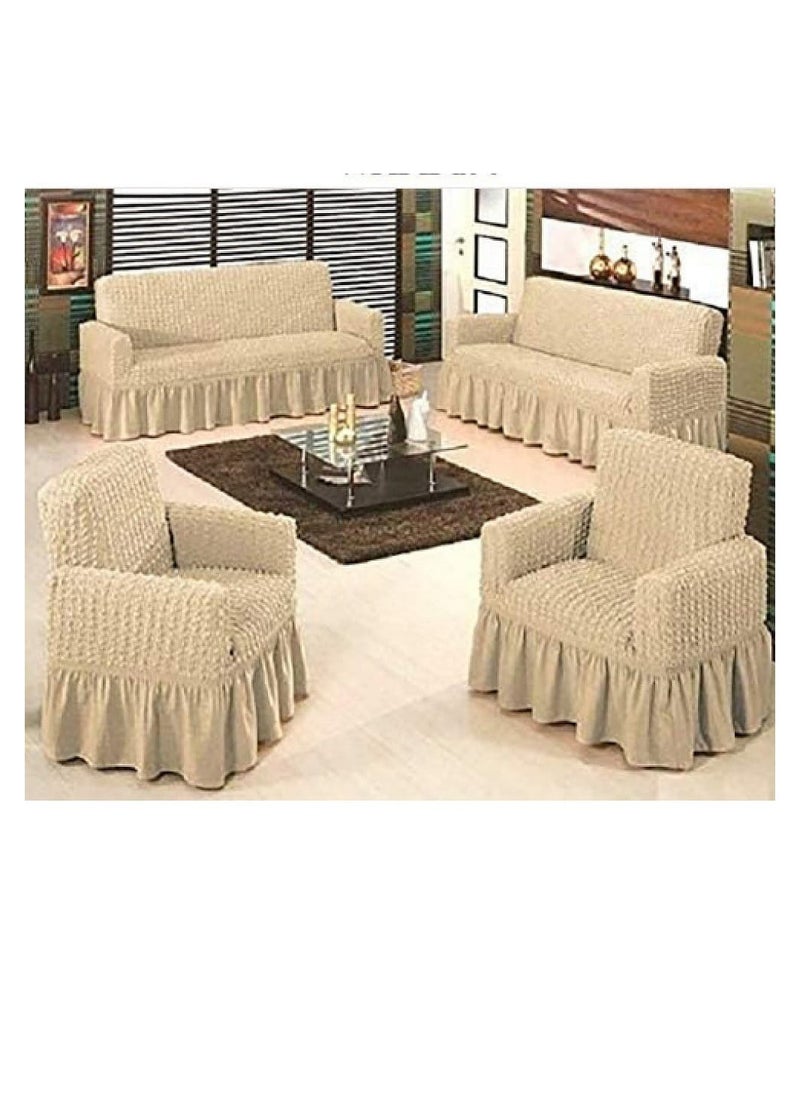 Generic - A set of Lycra sofa covers, 4 pieces, Beige - Image 1