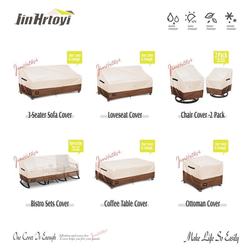 Jin Hrtoyi JinHrtoyi 3-Seater Outdoor Couch Cover, 76Wx32Dx31H inches Outdoor Furniture Covers Waterproof,100% Waterproof Heavy Duty Patio Furniture Covers,Beige&Brown Modern Style Outdoor Sofa Cover - Image 3