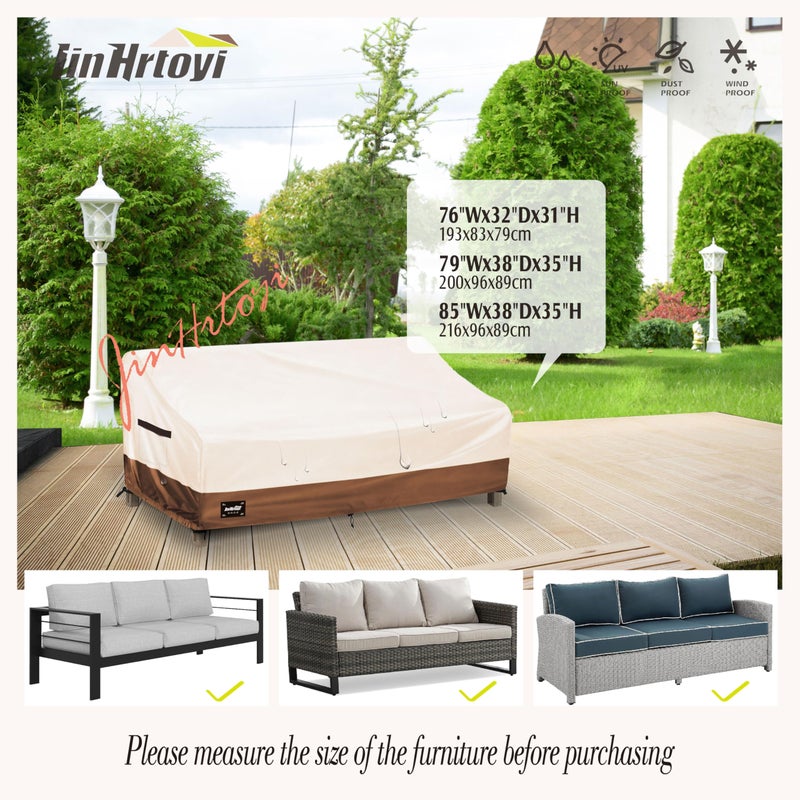 Jin Hrtoyi JinHrtoyi 3-Seater Outdoor Couch Cover, 76Wx32Dx31H inches Outdoor Furniture Covers Waterproof,100% Waterproof Heavy Duty Patio Furniture Covers,Beige&Brown Modern Style Outdoor Sofa Cover - Image 5