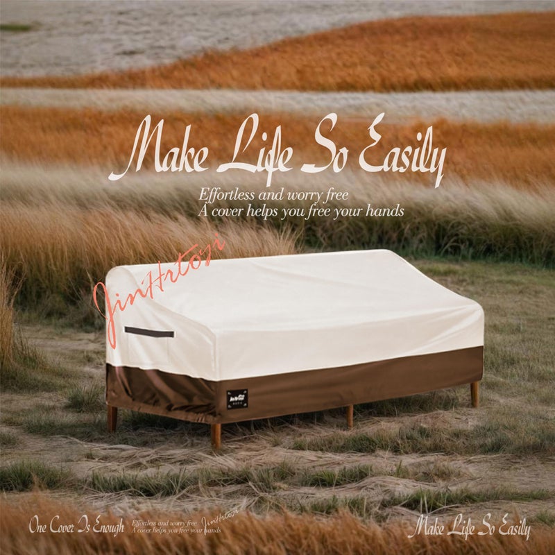 Jin Hrtoyi JinHrtoyi 3-Seater Outdoor Couch Cover, 76Wx32Dx31H inches Outdoor Furniture Covers Waterproof,100% Waterproof Heavy Duty Patio Furniture Covers,Beige&Brown Modern Style Outdoor Sofa Cover - Image 4