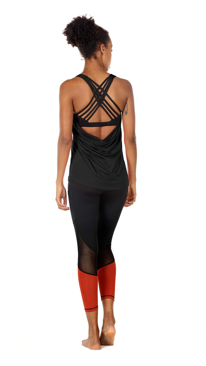 icyzone Yoga Tops Workouts Clothes Activewear Built in Bra Tank Tops for Women (S, Black) - Image 4