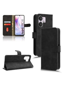 HuHa Case Cover For Xiaomi Redmi 13C 5G Skin Feel Magnetic Flip Leather Phone Case Black 