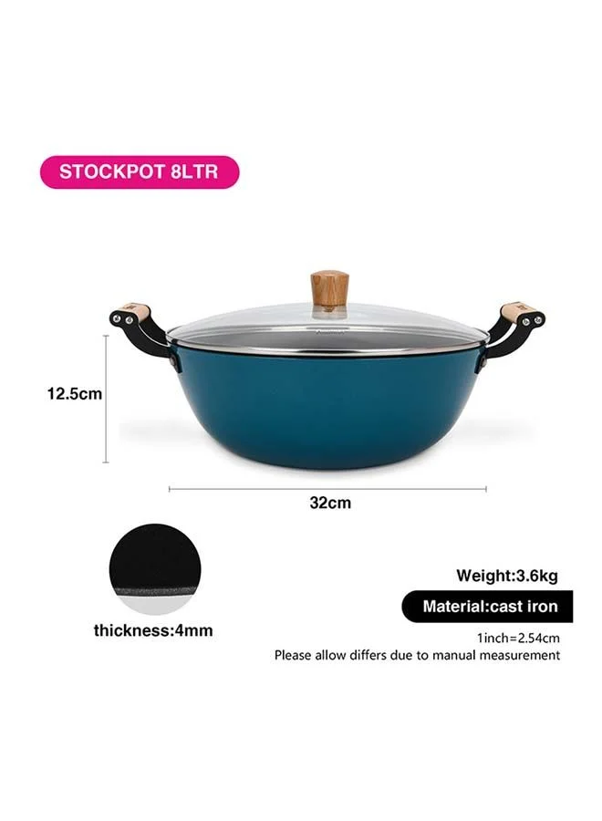 Fissman  Seagreen Series Enamelled Lightweight Non-stick Coating Stockpot With Glass And Induction Bottom 8ltr  | Best Price UAE