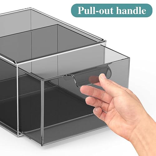 SpaceHacks 4 Pack Stackable Makeup Organizer and Storage, Acrylic Organizers，Clear Plastic Storage Drawer with Pull-Out Handles for Vanity, Undersink, Kitchen Cabinets, Pantry, Black - Image 3