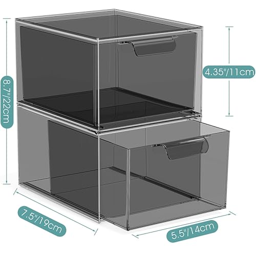 SpaceHacks 4 Pack Stackable Makeup Organizer and Storage, Acrylic Organizers，Clear Plastic Storage Drawer with Pull-Out Handles for Vanity, Undersink, Kitchen Cabinets, Pantry, Black - Image 2