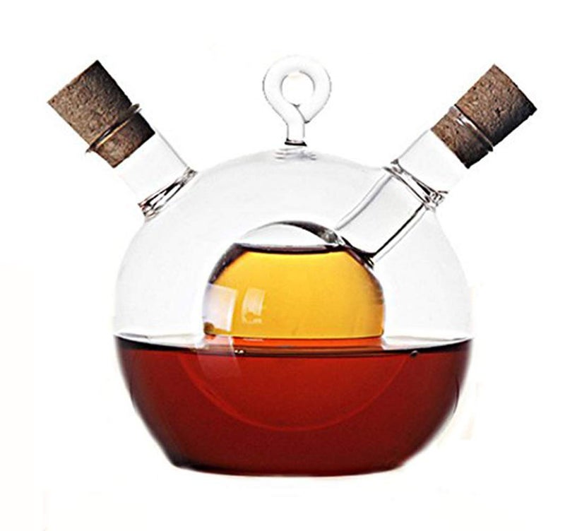 ELETON 2 in 1 Oil and Vinegar Dispenser Bottle Kitchen Supplies Glass Olive Oil and Balsamic Vinegar Cruet Bottle with Cork Stoppers Handblown Glass Jar Soy Sauce Cruet in One