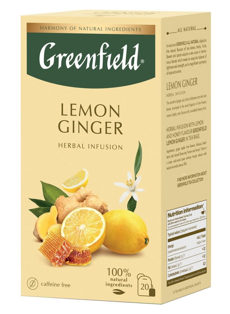 Greenfield Lemon Ginger Herbal Infusion Tea 20 Tea Bags 30 Gm  - Image 1